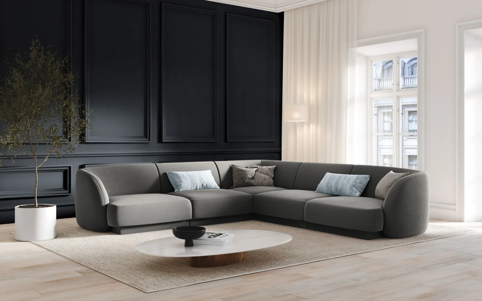 Miley 5-Sitzer Ecksofa mit Bezug aus Samt oder Boucle, 255x255 cm - Image 18