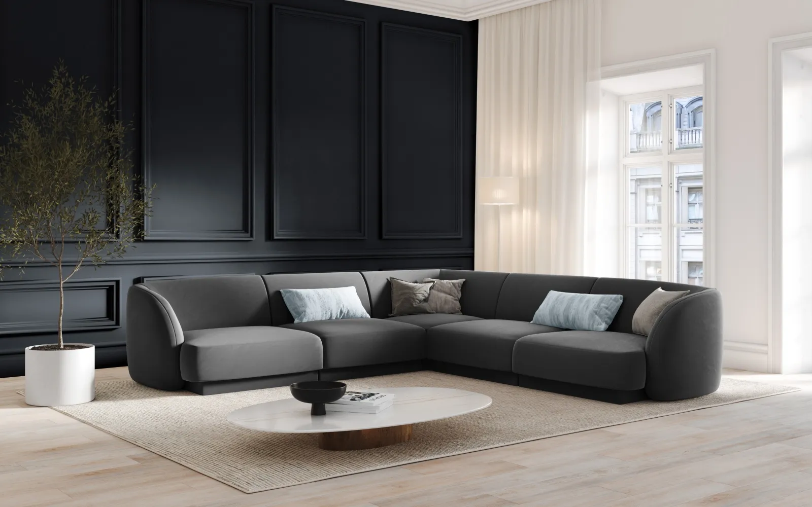Miley 5-Sitzer Ecksofa mit Bezug aus Samt oder Boucle, 255x255 cm - Image 23