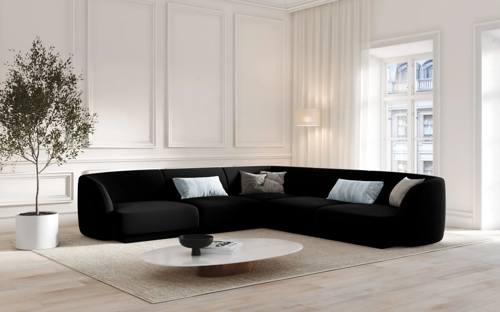Miley 5-Sitzer Ecksofa mit Bezug aus Samt oder Boucle, 255x255 cm - Image 28