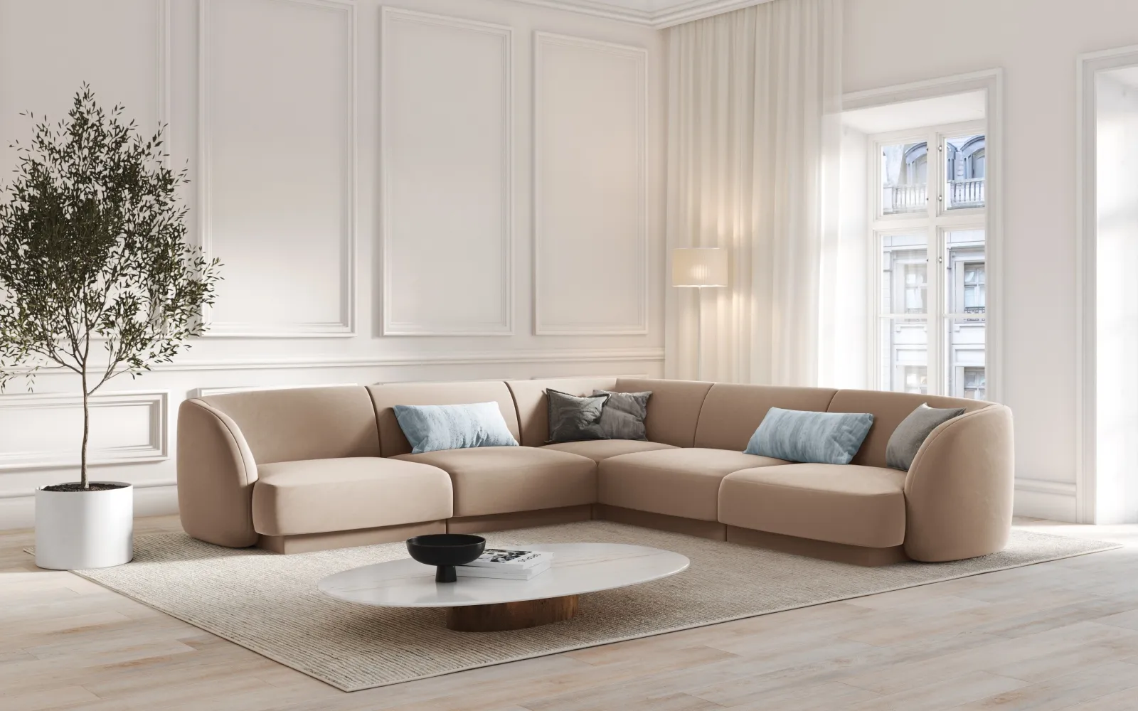 Miley 5-Sitzer Ecksofa mit Bezug aus Samt oder Boucle, 255x255 cm - Image 33