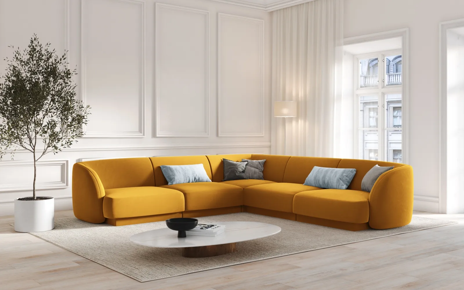 Miley 5-Sitzer Ecksofa mit Bezug aus Samt oder Boucle, 255x255 cm - Image 38