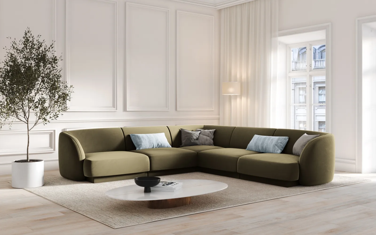 Miley 5-Sitzer Ecksofa mit Bezug aus Samt oder Boucle, 255x255 cm - Image 43
