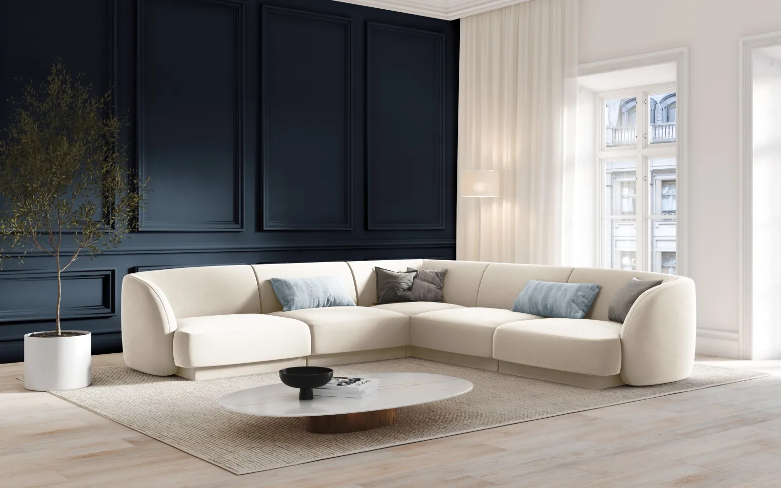 Miley 5-Sitzer Ecksofa mit Bezug aus Samt oder Boucle, 255x255 cm - Image 8