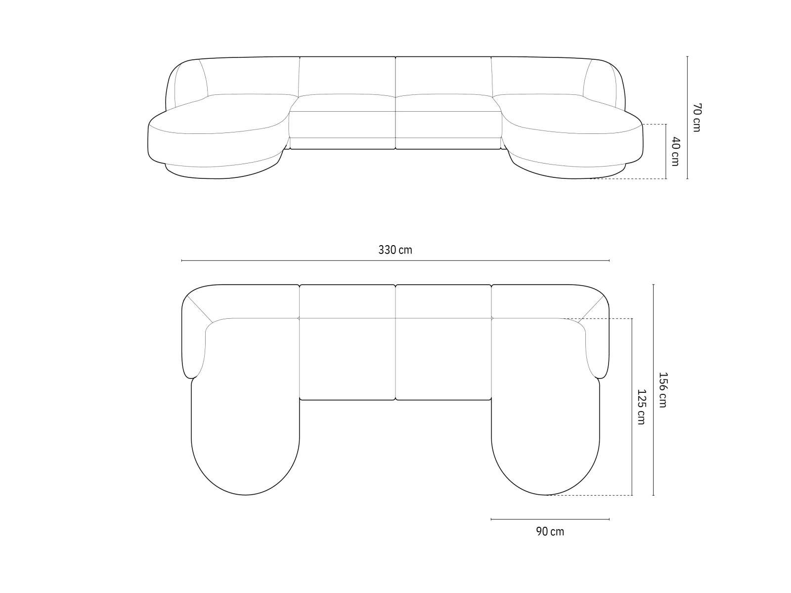 Miley 5-Sitzer Panorama-Sofa mit Bezug aus Samt oder Boucle, 330x156 cm - Image 2