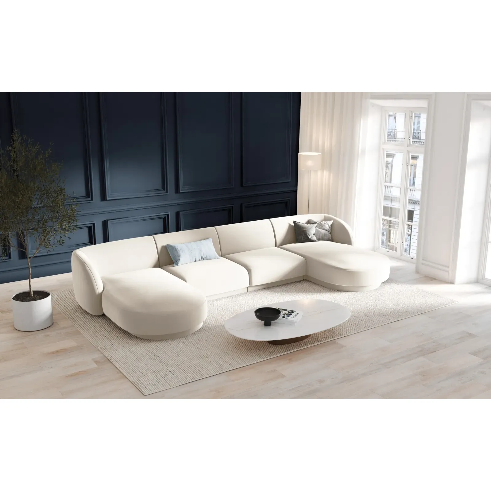 Miley 5-Sitzer Panorama-Sofa mit Bezug aus Samt oder Boucle, 330x156 cm - Image 20