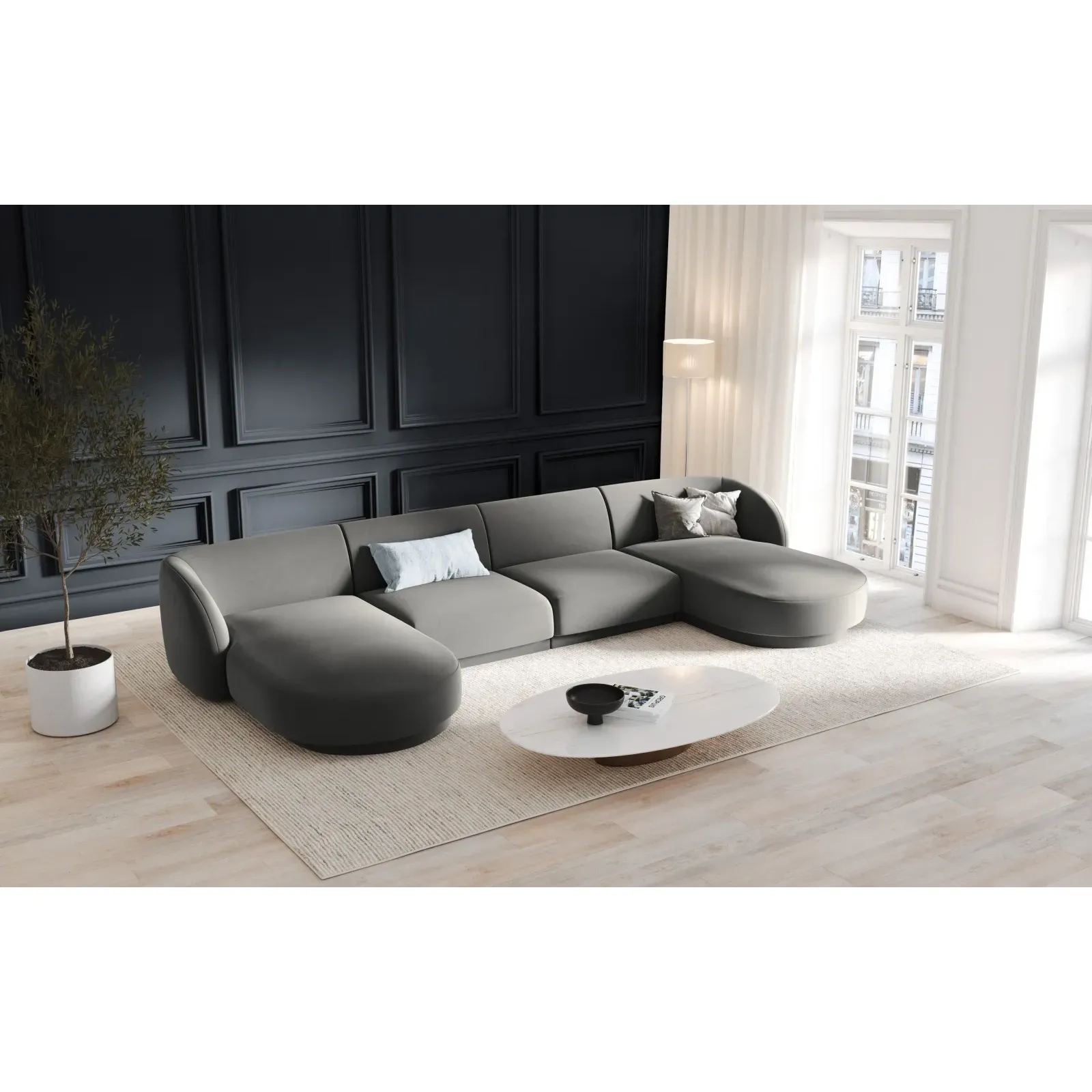 Miley 5-Sitzer Panorama-Sofa mit Bezug aus Samt oder Boucle, 330x156 cm - Image 32