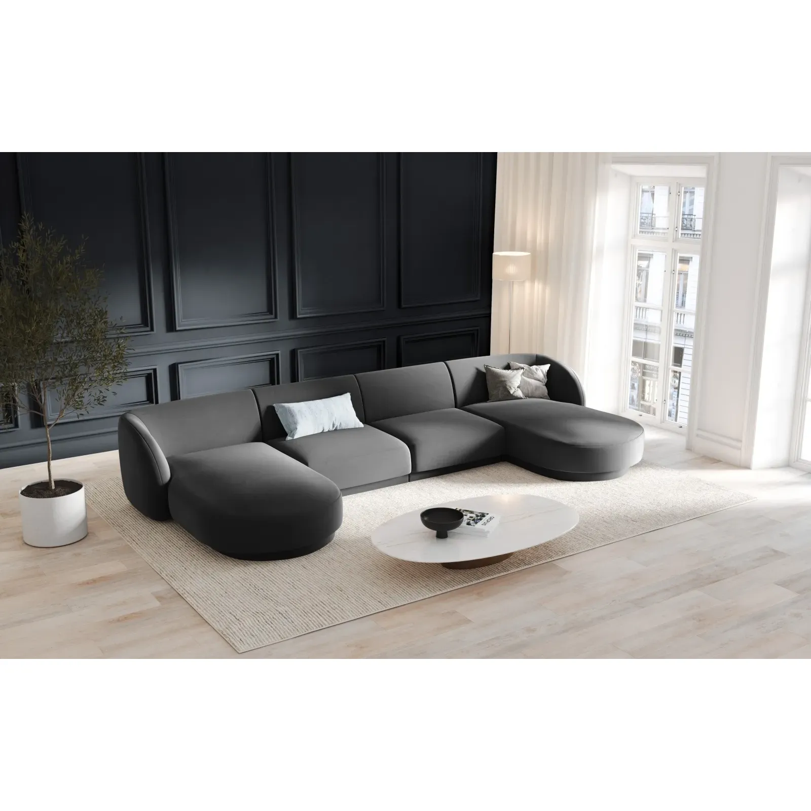Miley 5-Sitzer Panorama-Sofa mit Bezug aus Samt oder Boucle, 330x156 cm - Image 38