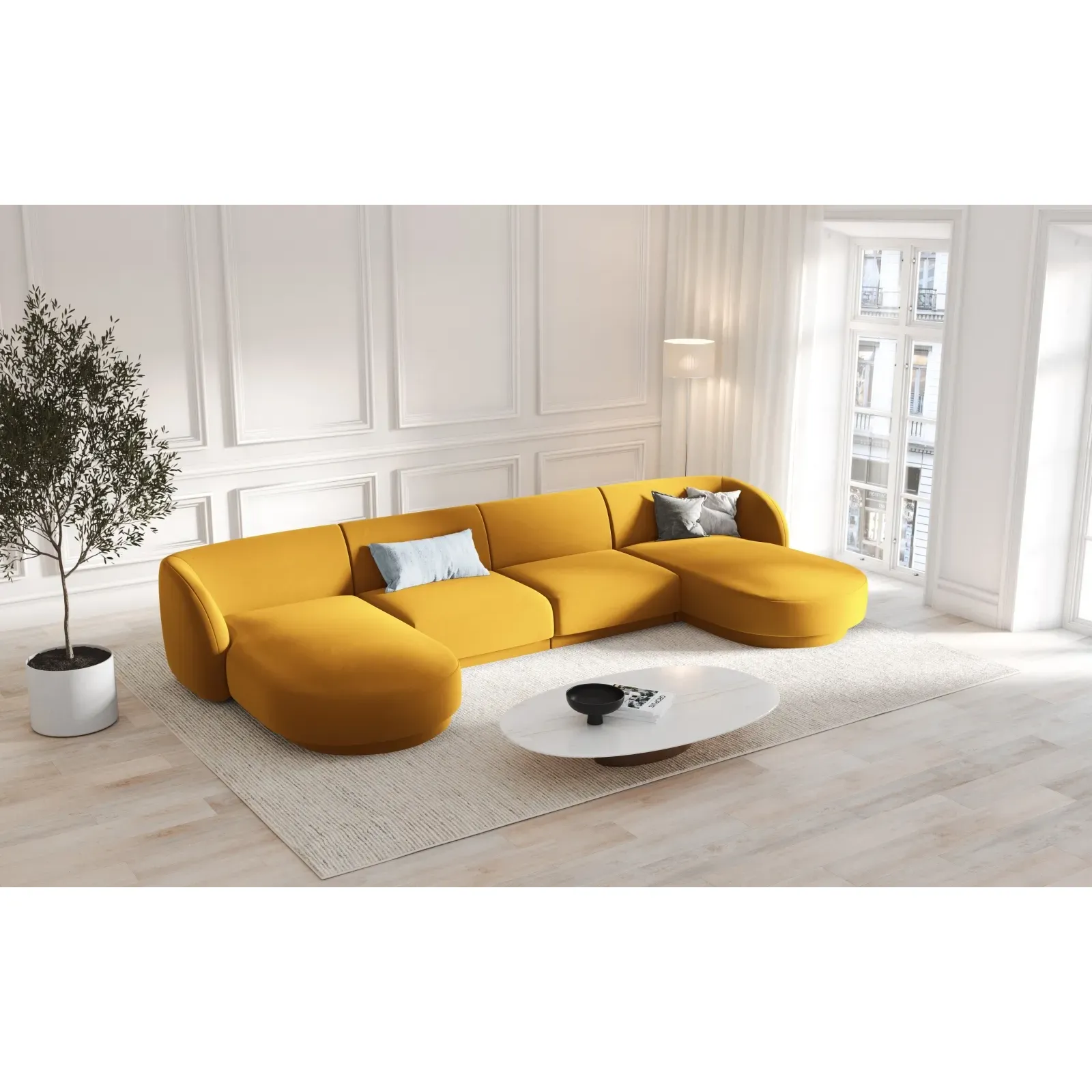 Miley 5-Sitzer Panorama-Sofa mit Bezug aus Samt oder Boucle, 330x156 cm - Image 56