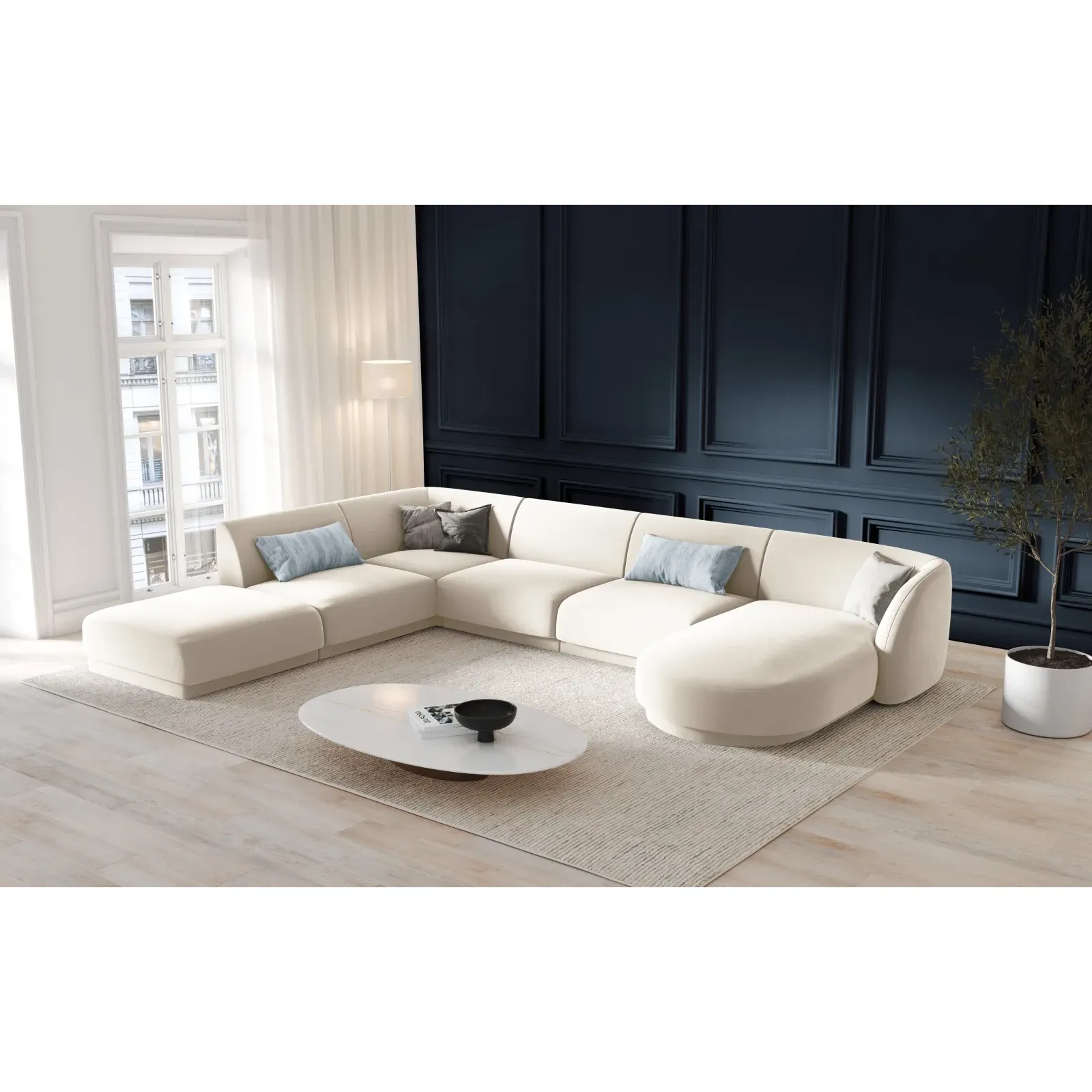 Miley 6-Sitzer Panorama-Sofa Links mit Bezug aus Samt oder Boucle, 330x255 cm - Image 20