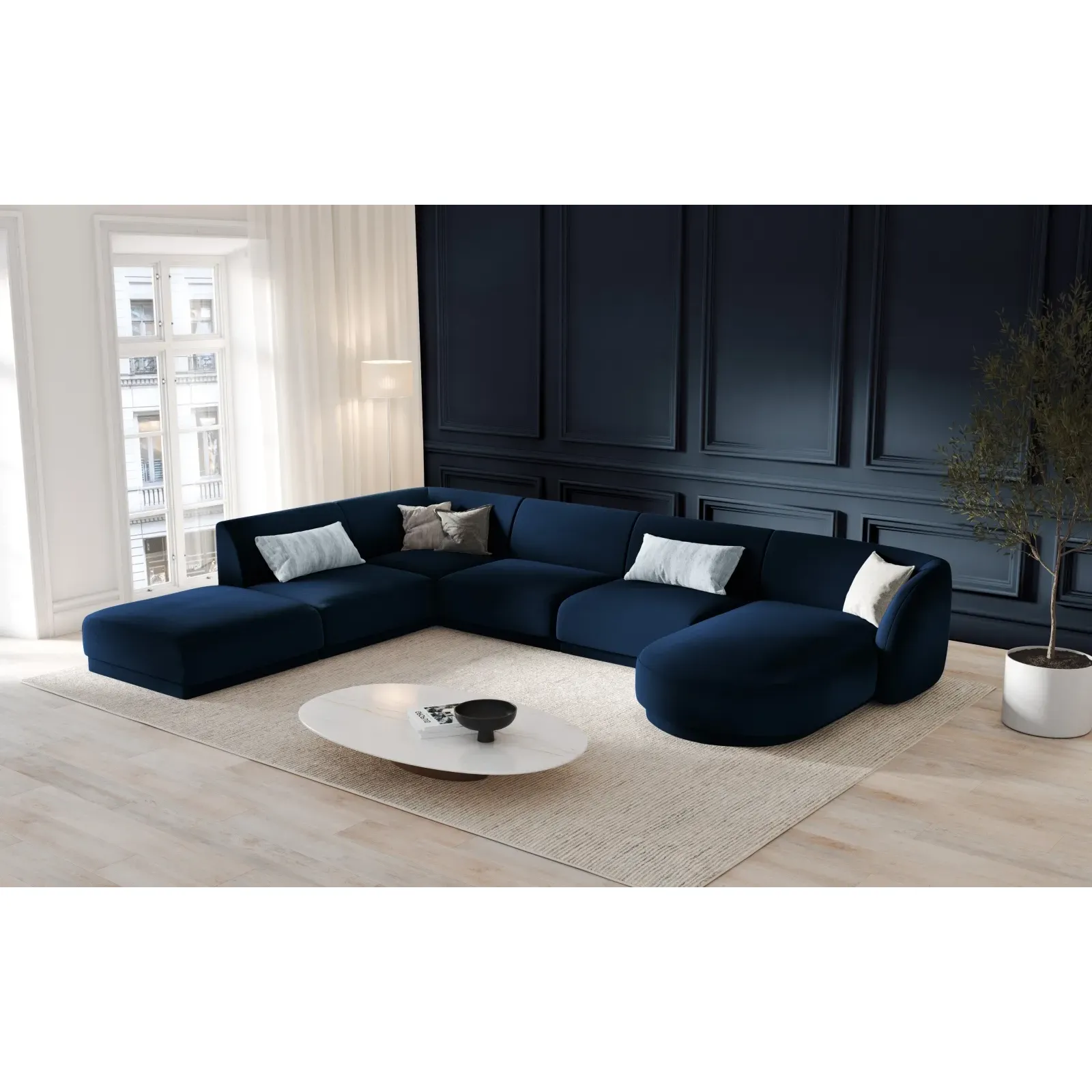 Miley 6-Sitzer Panorama-Sofa Links mit Bezug aus Samt oder Boucle, 330x255 cm - Image 26