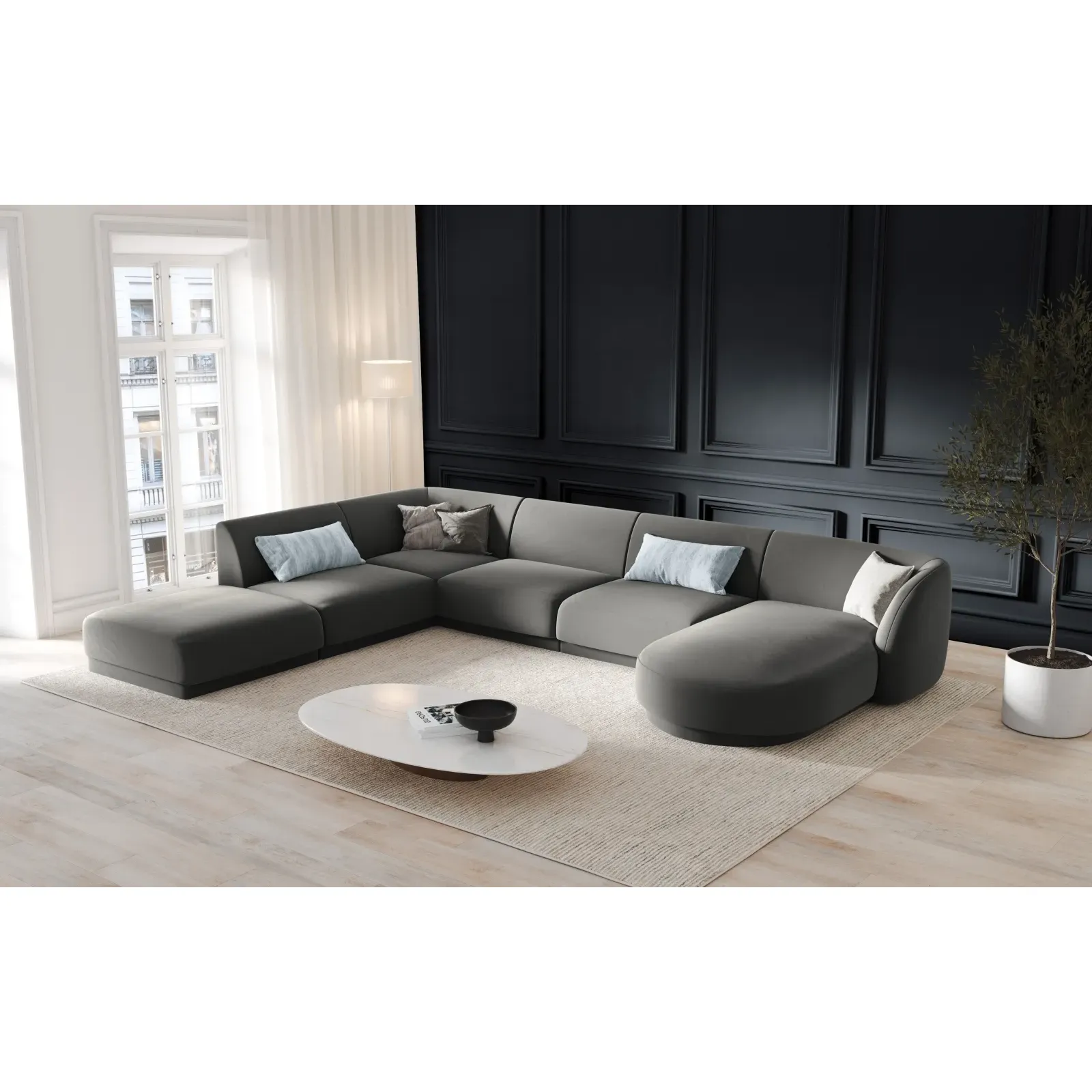Miley 6-Sitzer Panorama-Sofa Links mit Bezug aus Samt oder Boucle, 330x255 cm - Image 32