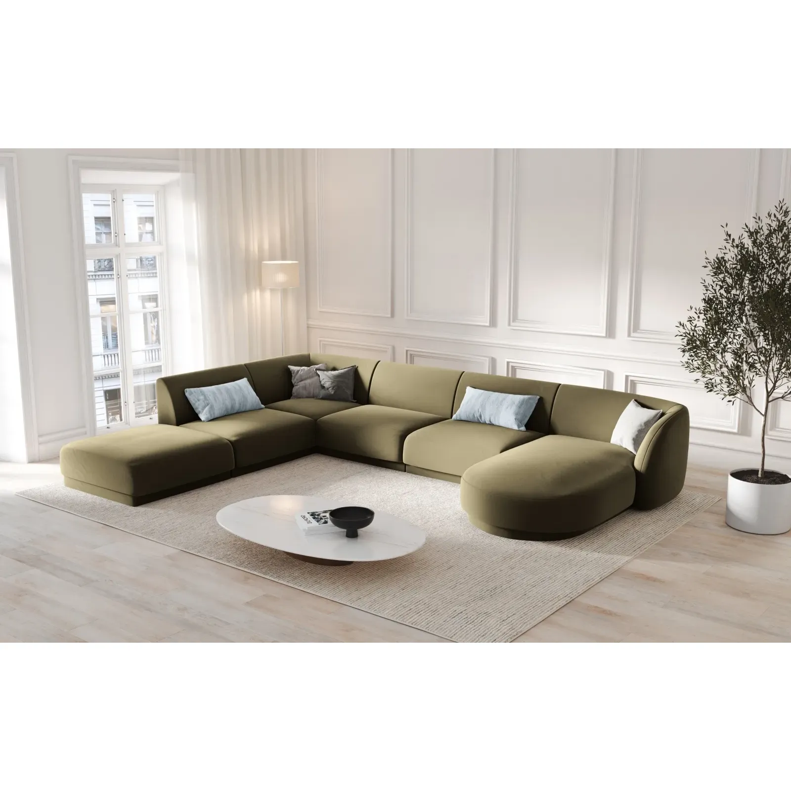 Miley 6-Sitzer Panorama-Sofa Links mit Bezug aus Samt oder Boucle, 330x255 cm - Image 62
