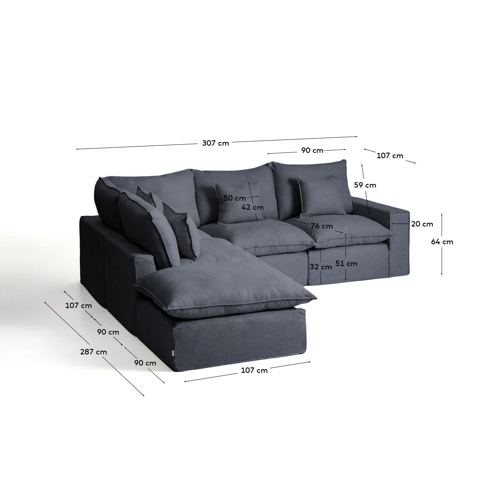 Modulares 4-Sitzer-Ecksofa Anarela, Linke Seite, mit abnehmbarem Bezug aus Leinen und Viskose, 287 x 307 cm, FSC Mix Credit - Image 10
