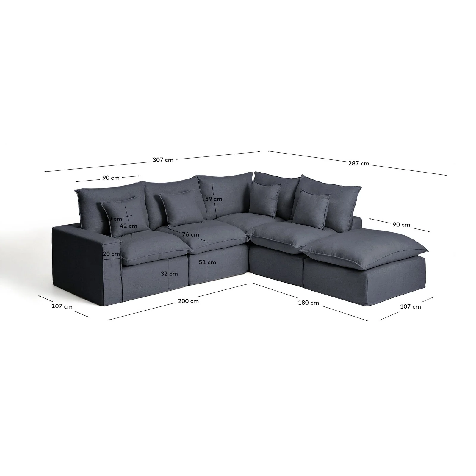 Modulares 4-Sitzer-Ecksofa Anarela, Rechte Seite, mit abnehmbarem Bezug aus Leinen und Viskose, 307 x 287 cm, FSC Mix Credit - Image 10