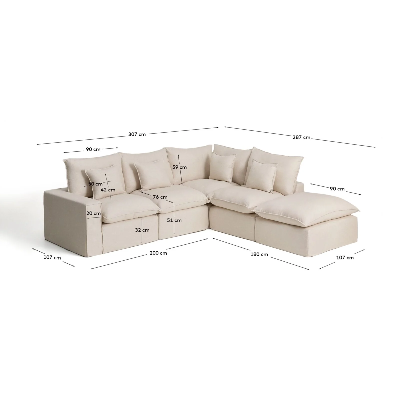 Modulares 4-Sitzer-Ecksofa Anarela, Rechte Seite, mit abnehmbarem Bezug aus Leinen und Viskose, 307 x 287 cm, FSC Mix Credit - Image 7
