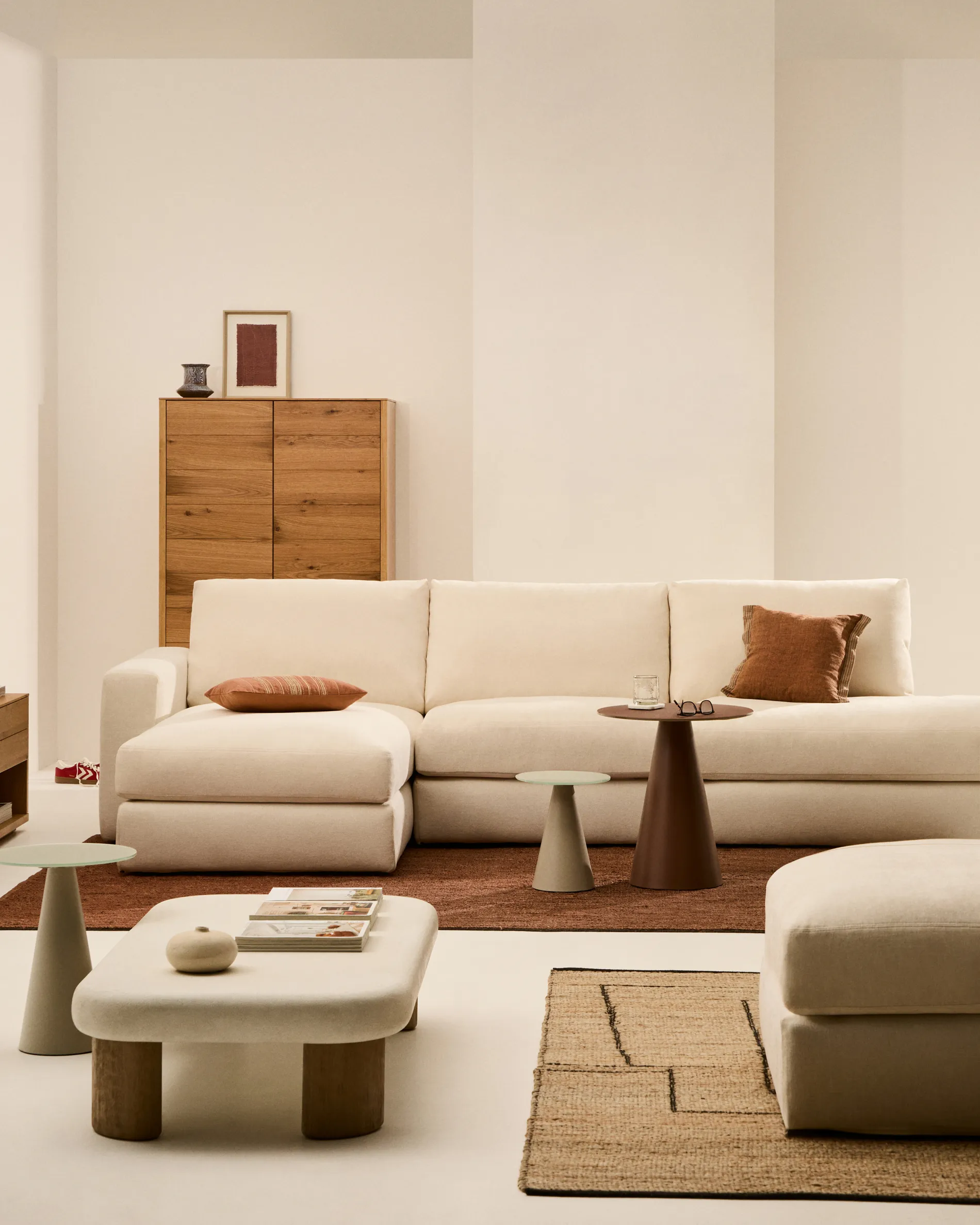 Modulares Sofa Alea für 5 Personen mit abnehmbarem Bezug aus Chenille mit Chaiselongue links in Ecru, 340 cm - Image 2