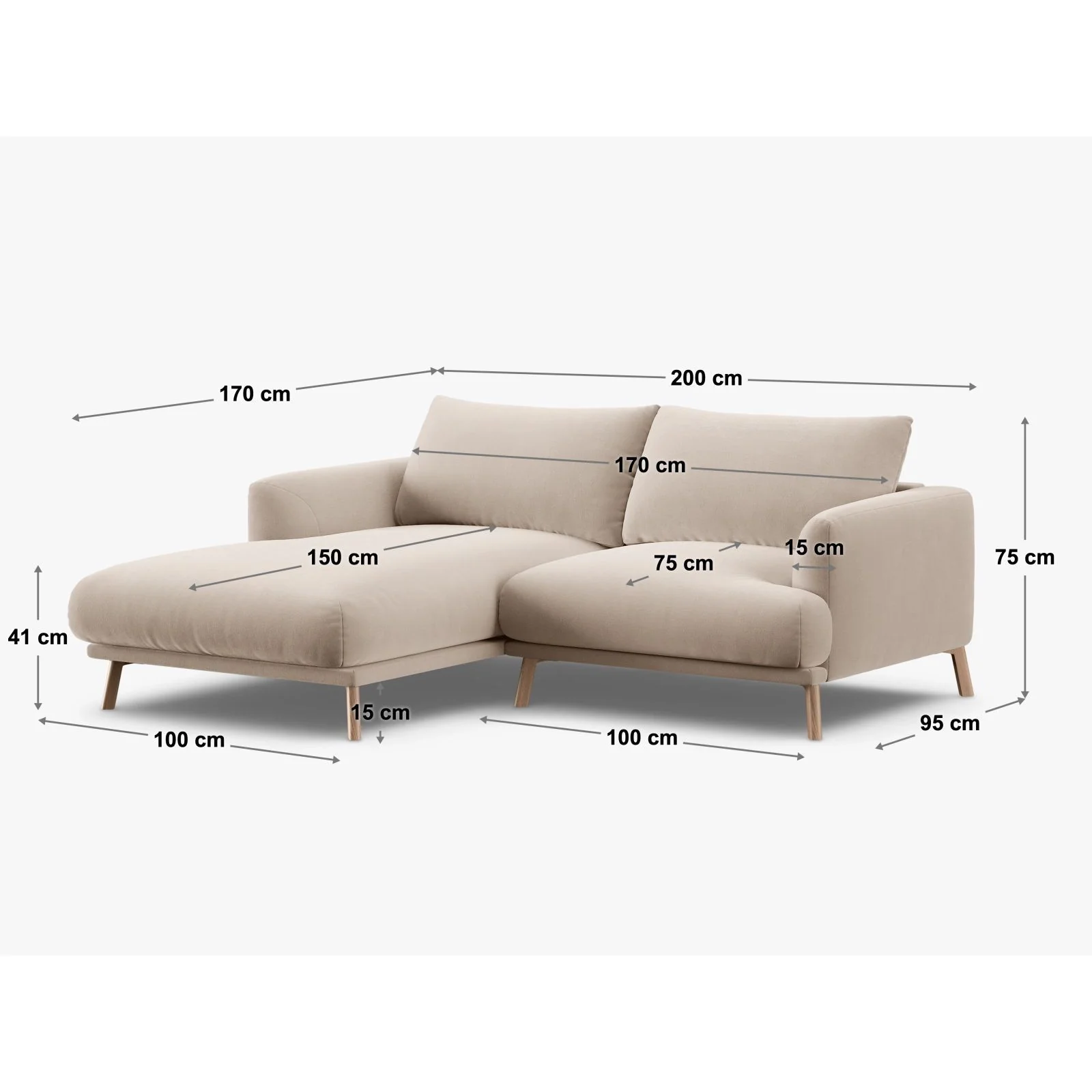 Naomi 3-Sitzer Ecksofa, Rechte Seite, aus Samt oder Strukturstoff, 200x170 cm - Image 3