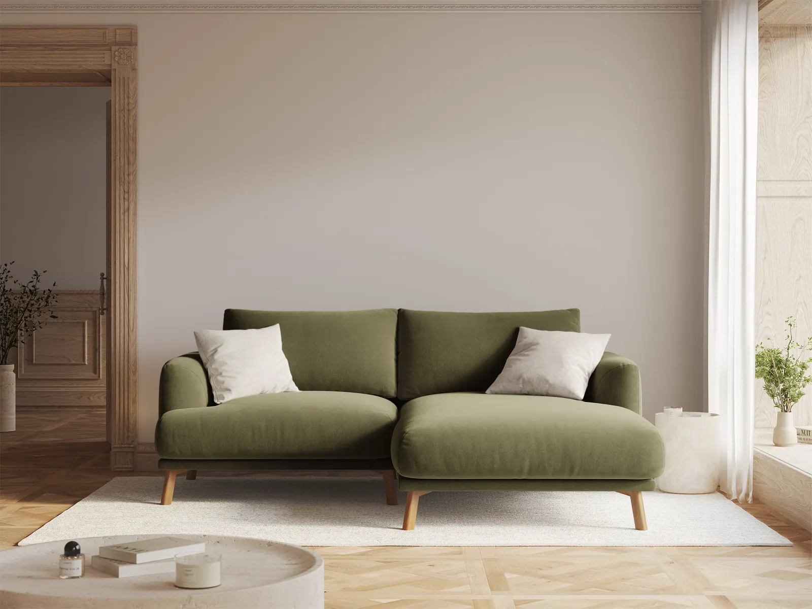 Naomi 3-Sitzer Ecksofa, Rechte Seite, aus Samt oder Strukturstoff, 200x170 cm - Image 38