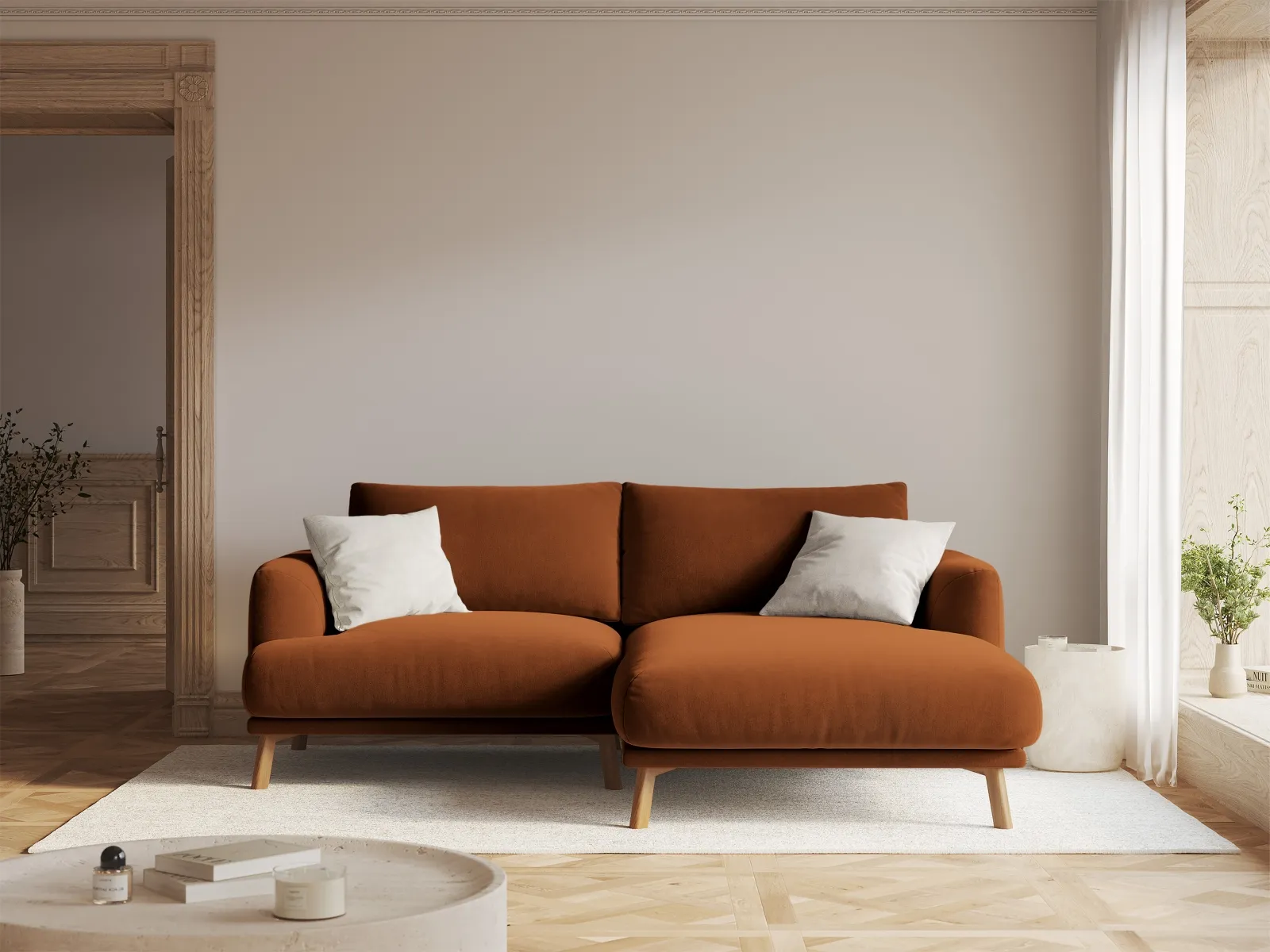 Naomi 3-Sitzer Ecksofa, Rechte Seite, aus Samt oder Strukturstoff, 200x170 cm - Image 50