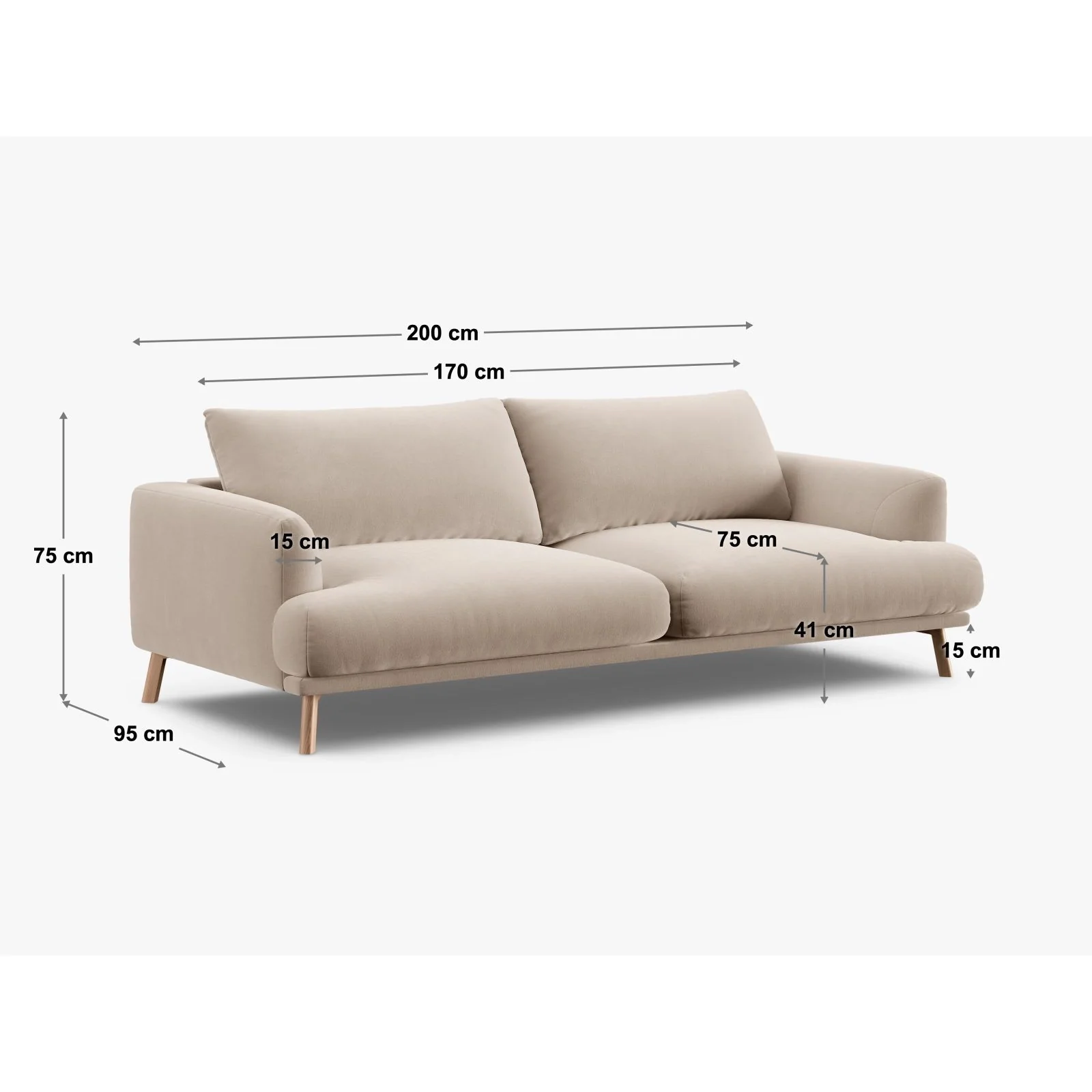 Naomi 3-Sitzer Sofa aus Samt oder Strukturstoff, 200x95 cm - Image 51