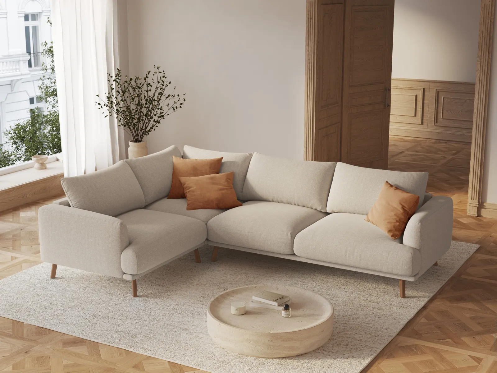 Naomi 4-Sitzer Ecksofa, Linke Seite, aus Samt oder Strukturstoff, 280x195 cm - Image 2