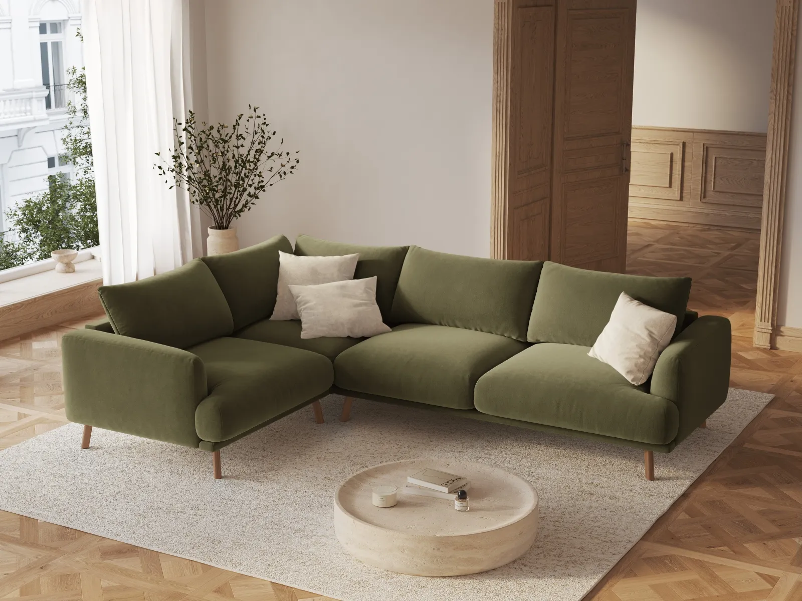 Naomi 4-Sitzer Ecksofa, Linke Seite, aus Samt oder Strukturstoff, 280x195 cm - Image 38
