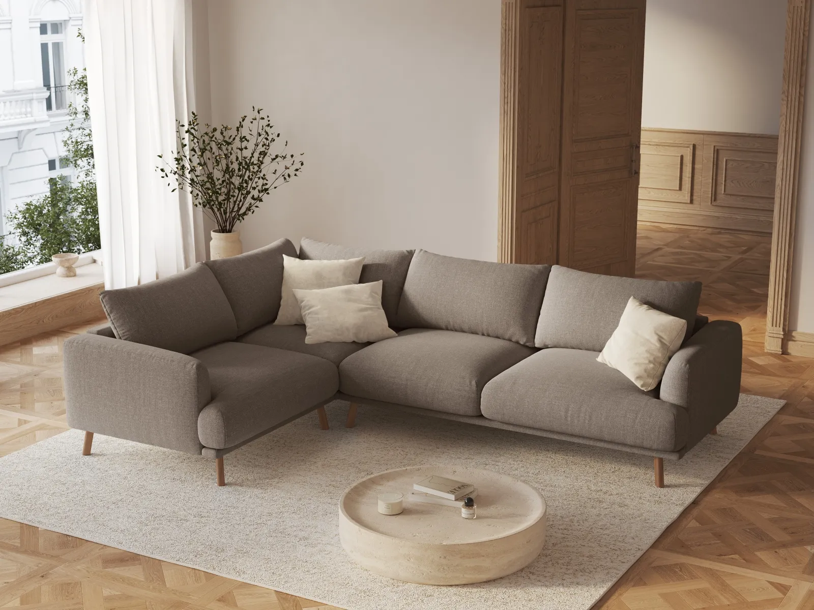 Naomi 4-Sitzer Ecksofa, Linke Seite, aus Samt oder Strukturstoff, 280x195 cm - Image 8