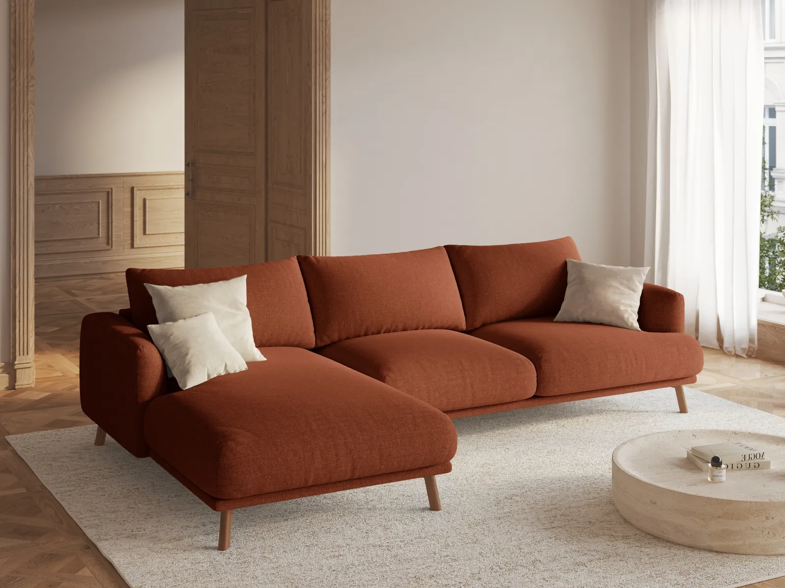 Naomi 4-Sitzer Ecksofa, Linke Seite, aus Samt oder Strukturstoff, 285x170 cm - Image 14