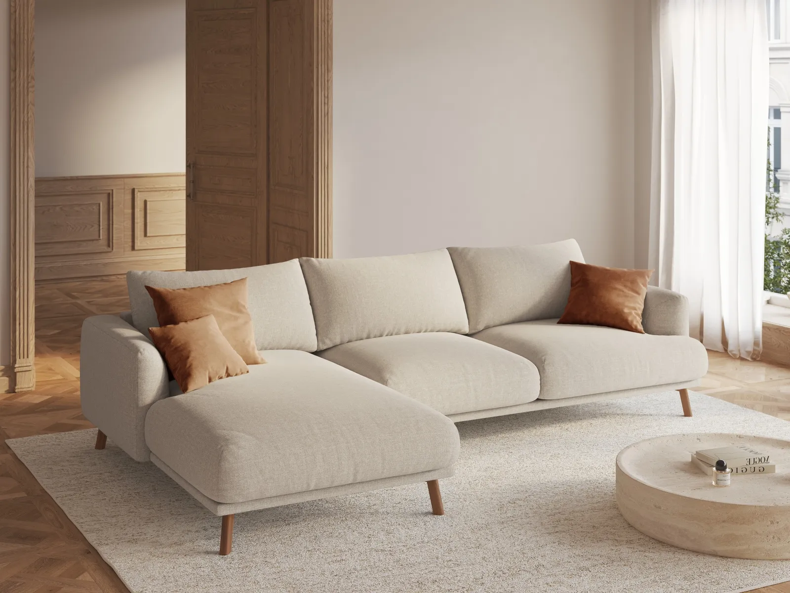 Naomi 4-Sitzer Ecksofa, Linke Seite, aus Samt oder Strukturstoff, 285x170 cm - Image 2