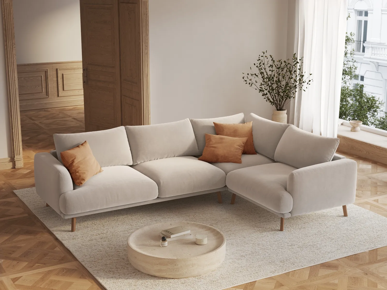 Naomi 4-Sitzer Ecksofa, Rechte Seite, aus Samt oder Strukturstoff, 280x195 cm - Image 26