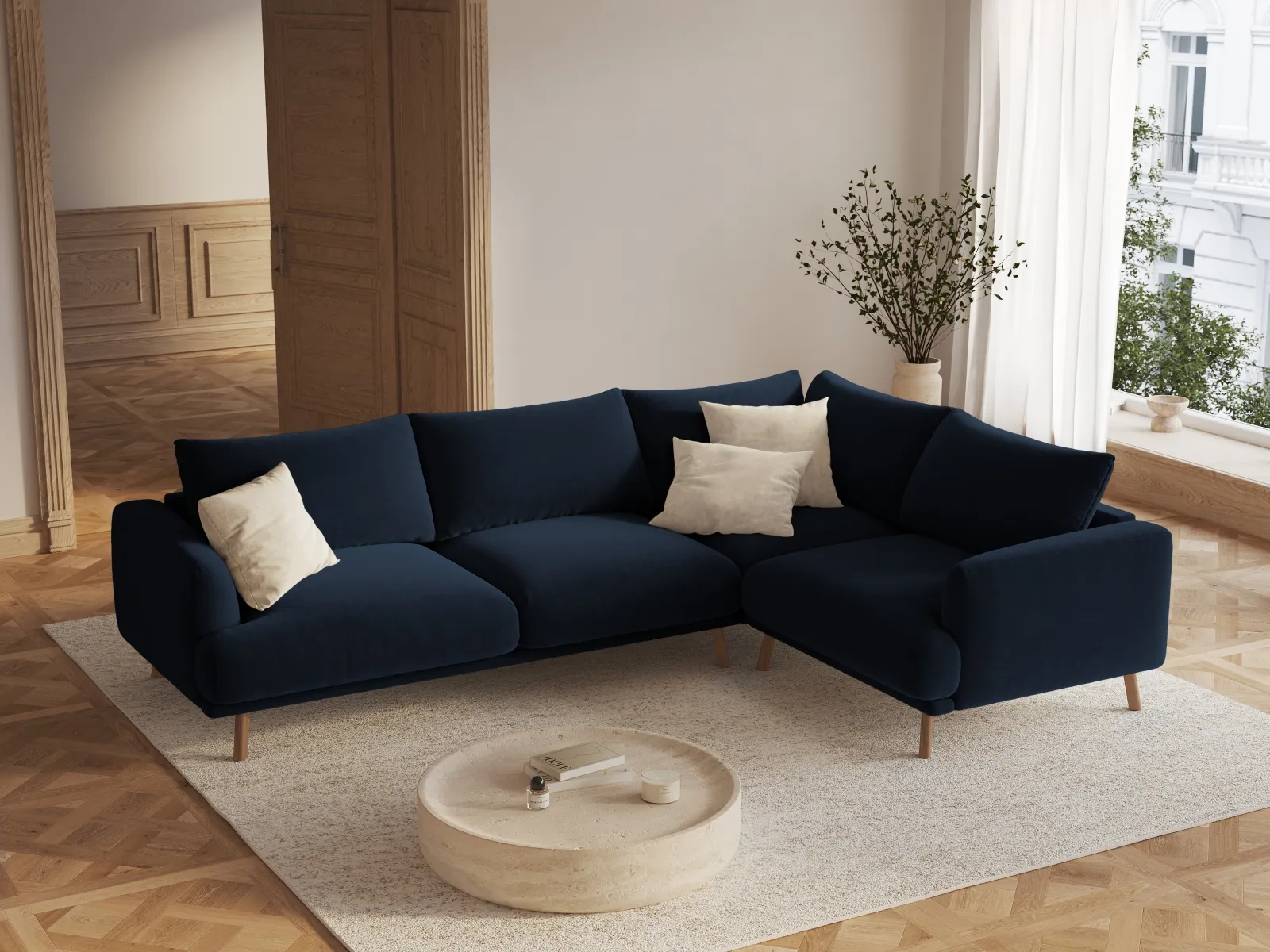 Naomi 4-Sitzer Ecksofa, Rechte Seite, aus Samt oder Strukturstoff, 280x195 cm - Image 32