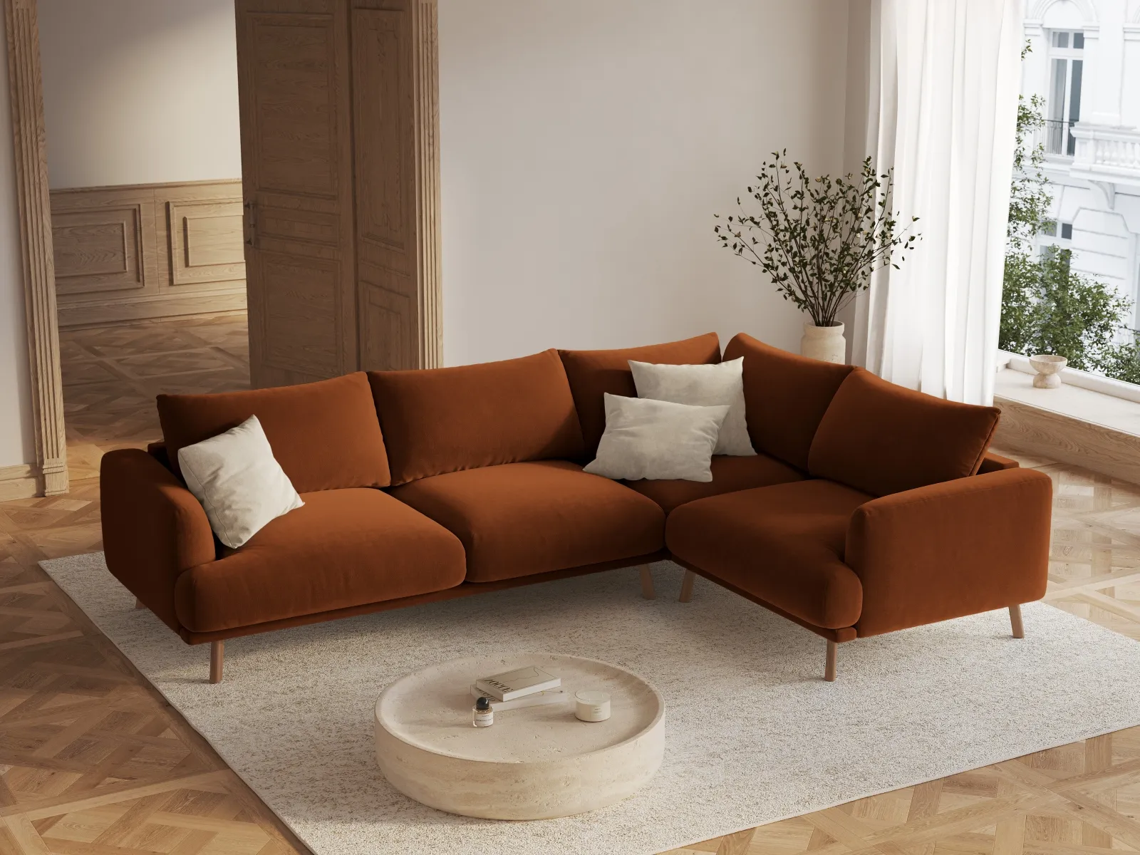 Naomi 4-Sitzer Ecksofa, Rechte Seite, aus Samt oder Strukturstoff, 280x195 cm - Image 50