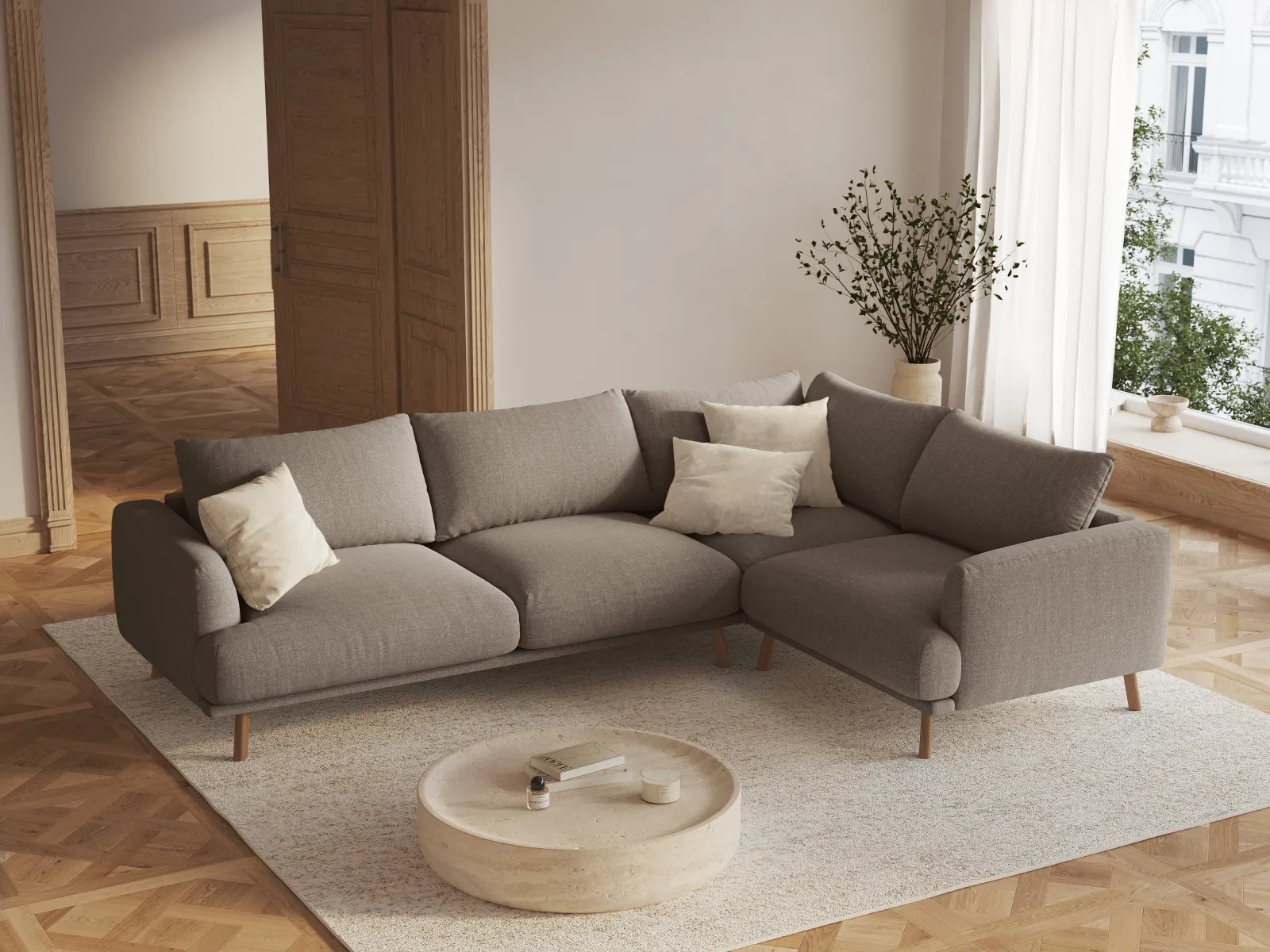 Naomi 4-Sitzer Ecksofa, Rechte Seite, aus Samt oder Strukturstoff, 280x195 cm - Image 8