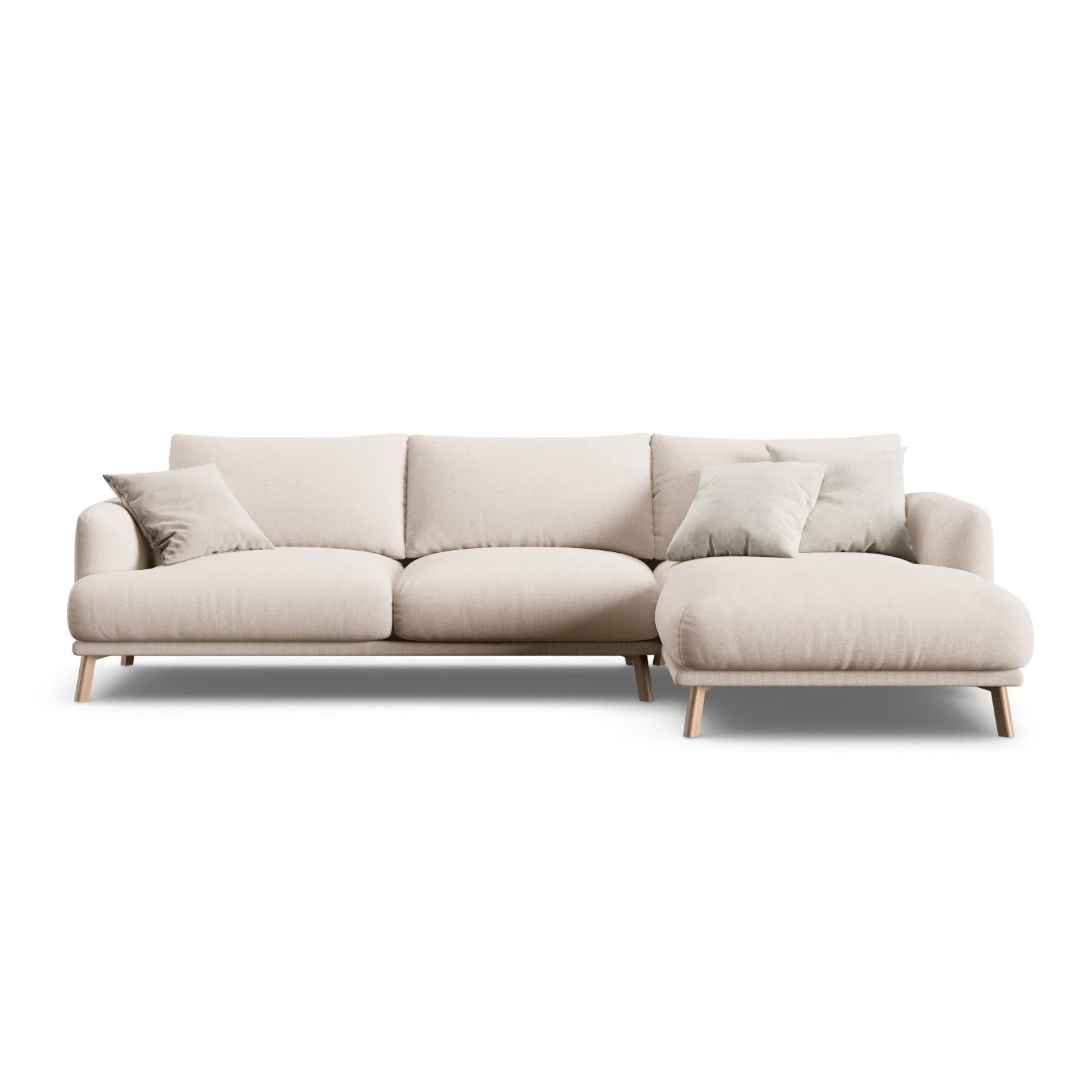Naomi 4-Sitzer Ecksofa, Rechte Seite, aus Samt oder Strukturstoff, 285x170 cm