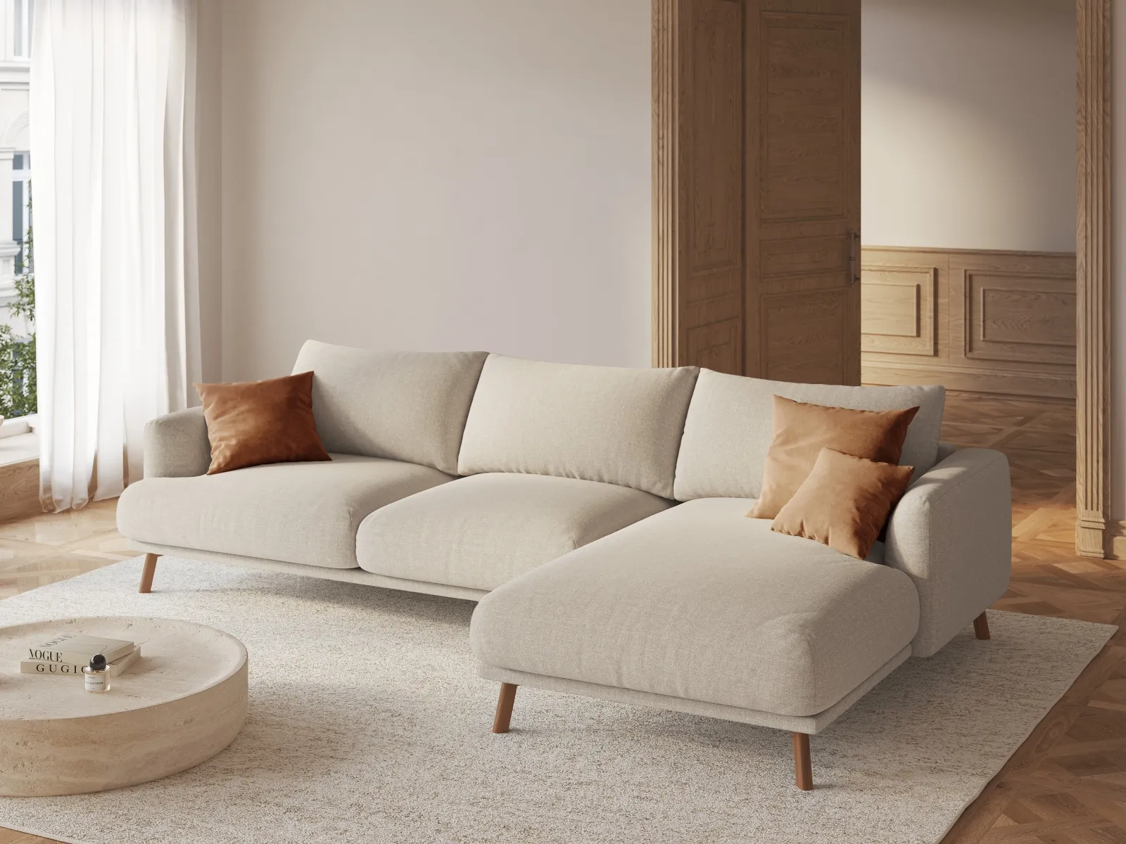 Naomi 4-Sitzer Ecksofa, Rechte Seite, aus Samt oder Strukturstoff, 285x170 cm - Image 2