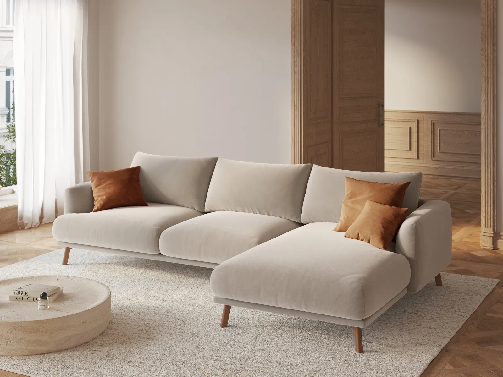 Naomi 4-Sitzer Ecksofa, Rechte Seite, aus Samt oder Strukturstoff, 285x170 cm - Image 26