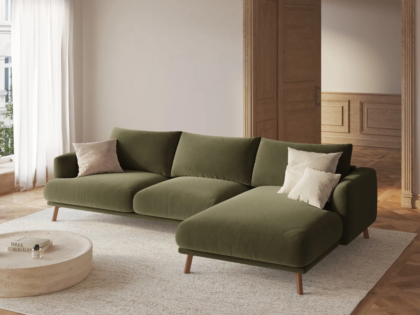 Naomi 4-Sitzer Ecksofa, Rechte Seite, aus Samt oder Strukturstoff, 285x170 cm - Image 38