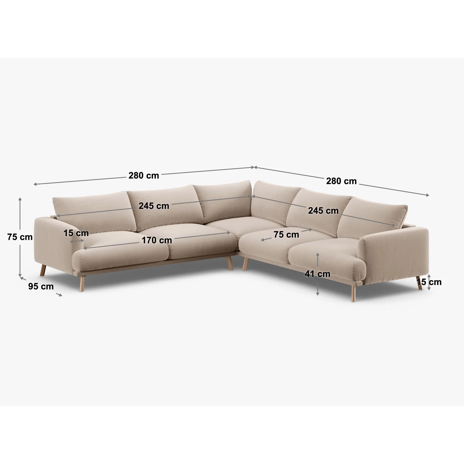Naomi 5-Sitzer Ecksofa, Symmetrisch, aus Samt oder Strukturstoff, 280x280 cm - Image 21