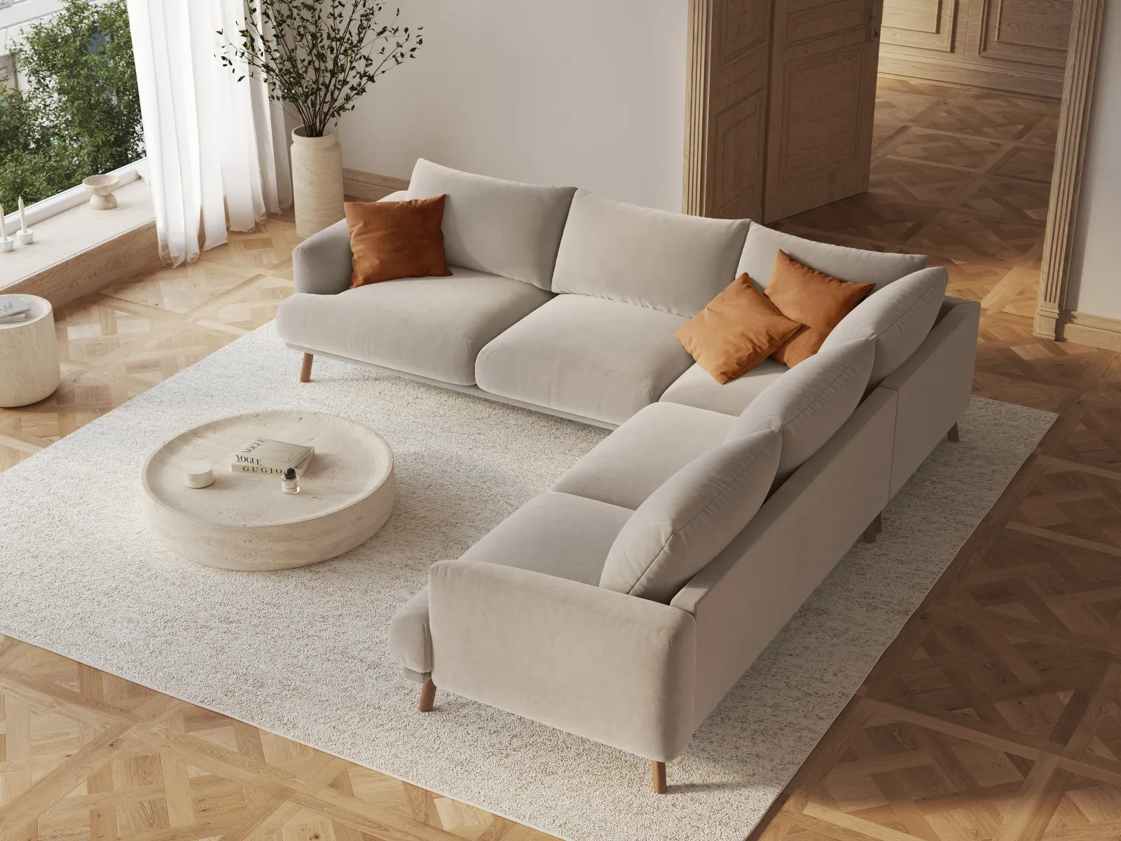 Naomi 5-Sitzer Ecksofa, Symmetrisch, aus Samt oder Strukturstoff, 280x280 cm - Image 26