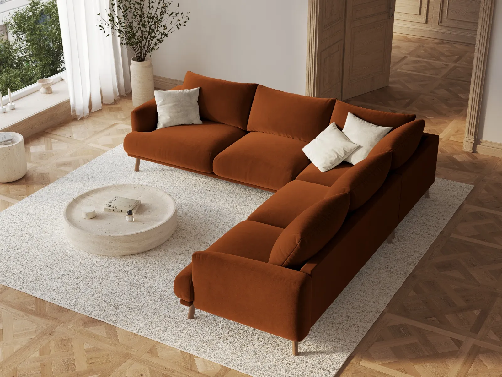 Naomi 5-Sitzer Ecksofa, Symmetrisch, aus Samt oder Strukturstoff, 280x280 cm - Image 50
