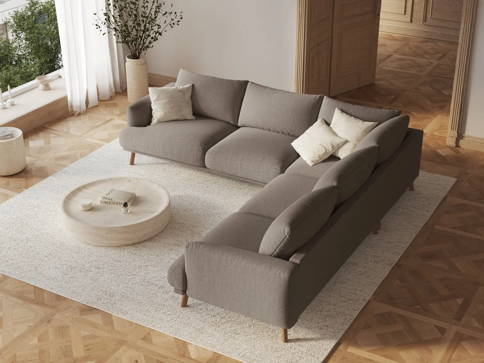 Naomi 5-Sitzer Ecksofa, Symmetrisch, aus Samt oder Strukturstoff, 280x280 cm - Image 8