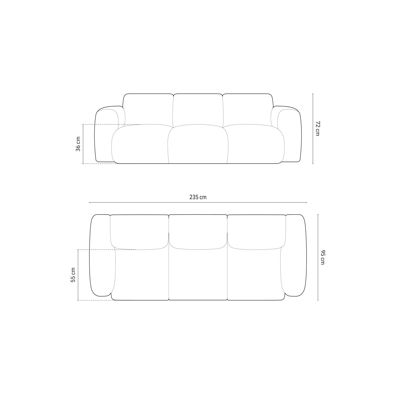 Nolio 3-Sitzer Sofa aus Samt oder Chenille, 235x95x72 cm - Image 3