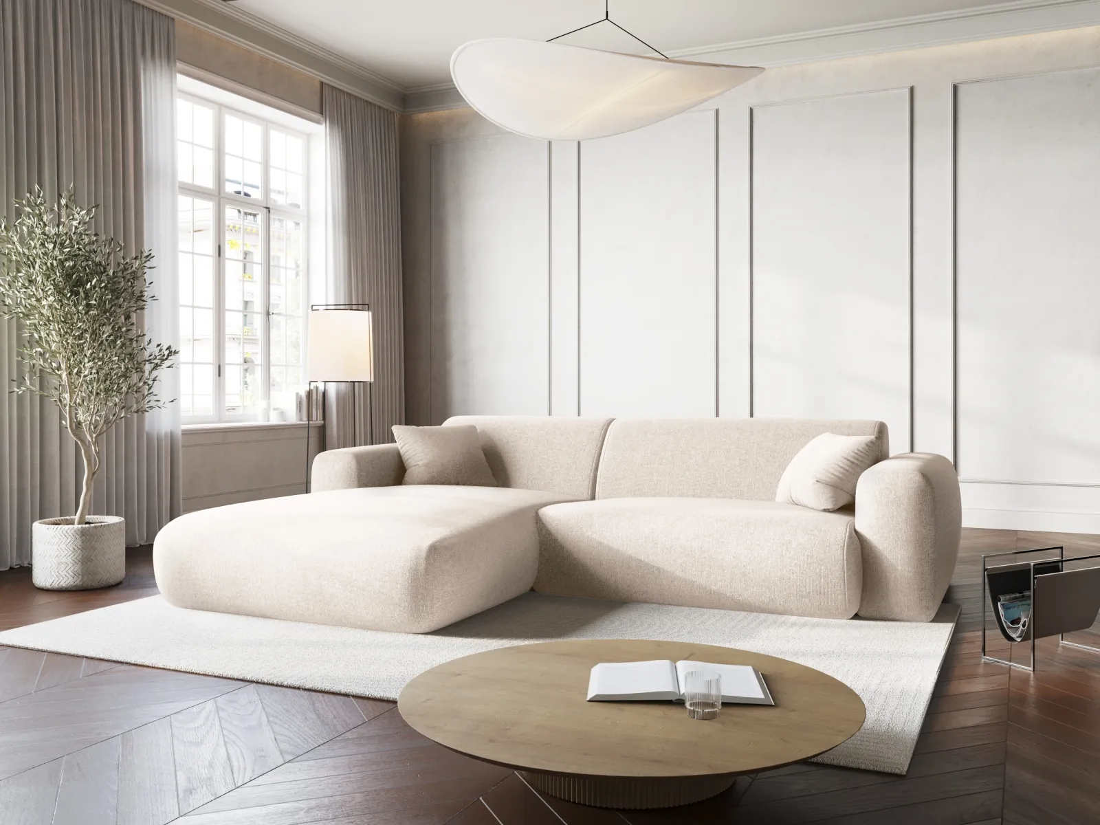 Nolio 4-Sitzer Ecksofa, Linke Seite, aus Samt oder Chenille, 235x170x72 cm - Image 2