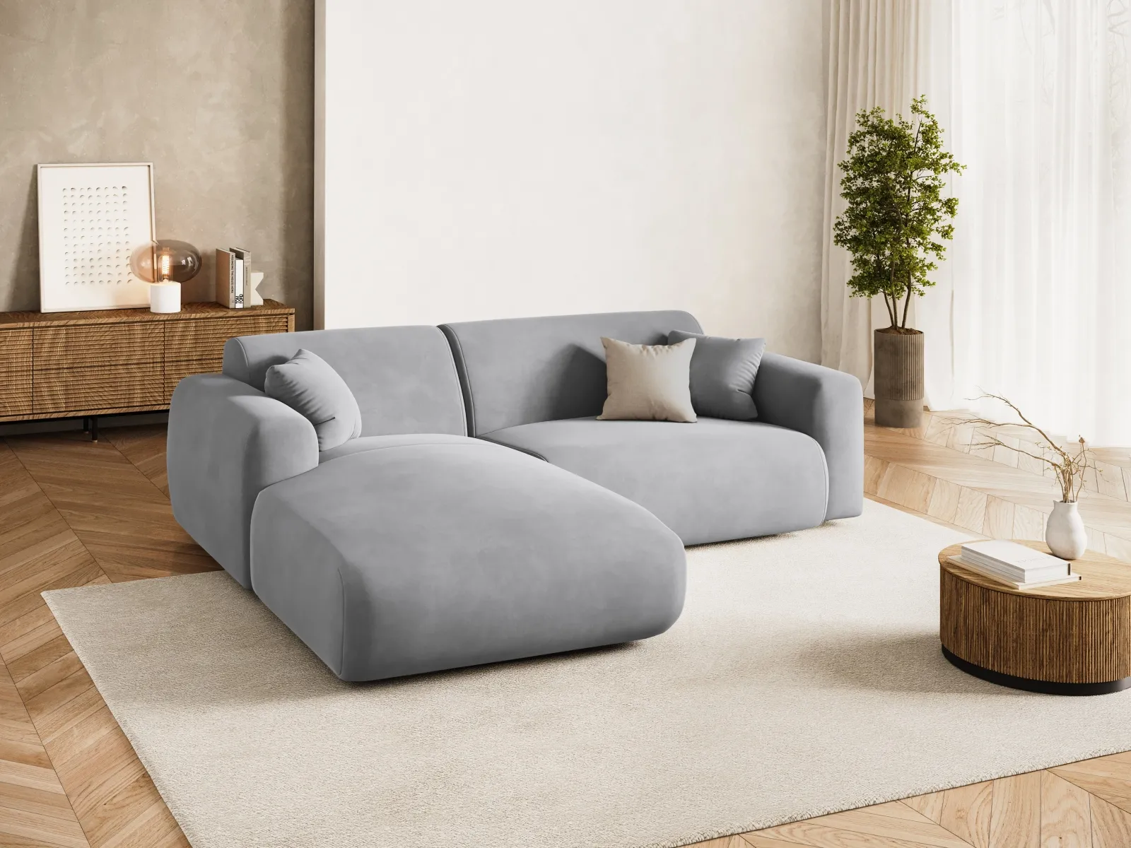 Nolio 4-Sitzer Ecksofa, Linke Seite, aus Samt oder Chenille, 235x170x72 cm - Image 62