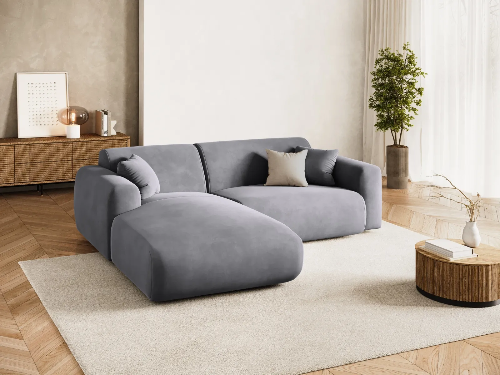 Nolio 4-Sitzer Ecksofa, Linke Seite, aus Samt oder Chenille, 235x170x72 cm - Image 68