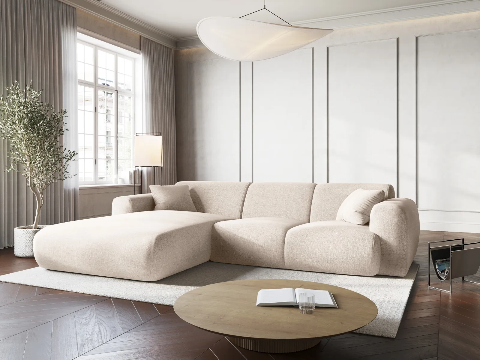 Nolio 4-Sitzer Ecksofa, Linke Seite, aus Samt oder Chenille, 260x170x72 cm - Image 2