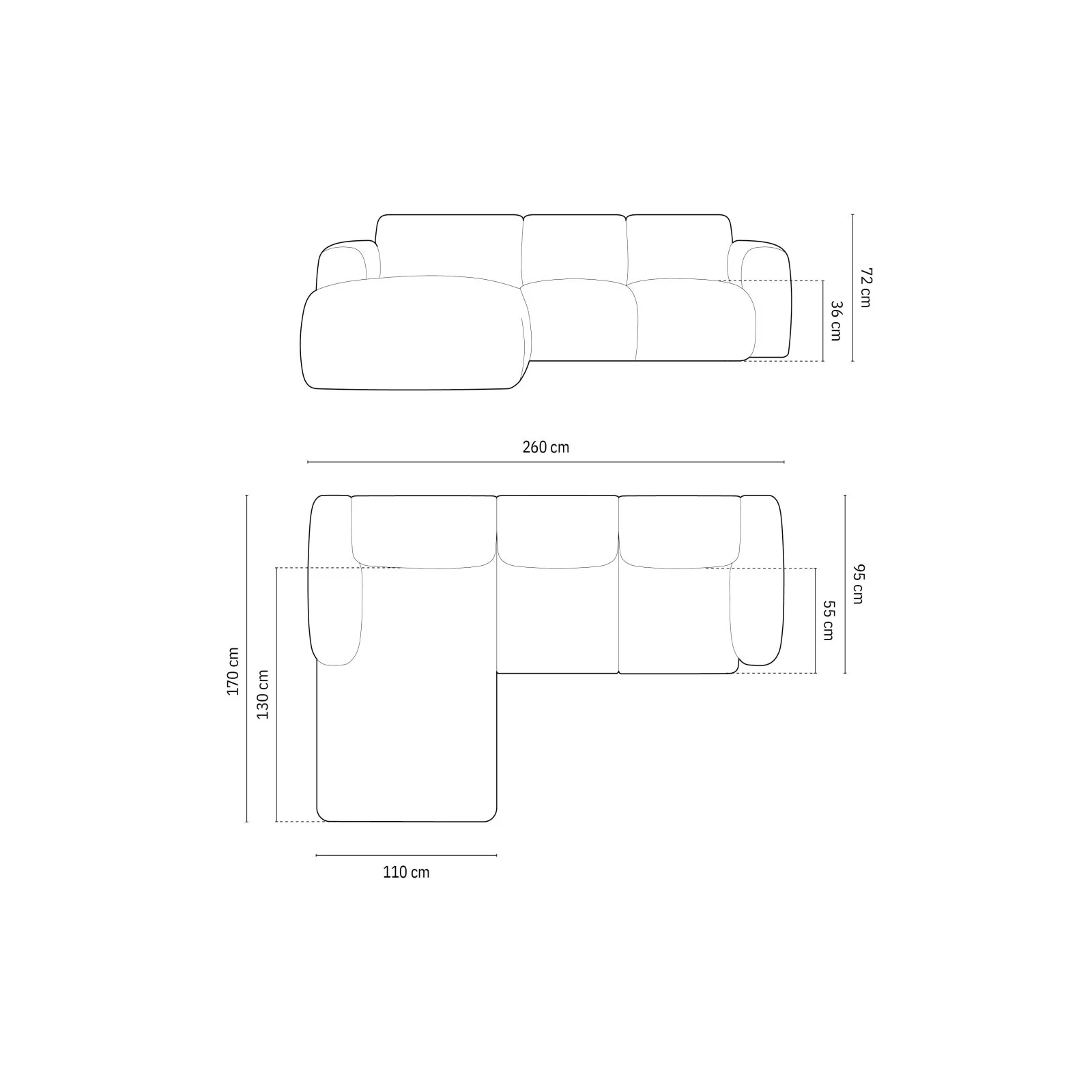 Nolio 4-Sitzer Ecksofa, Linke Seite, aus Samt oder Chenille, 260x170x72 cm - Image 33