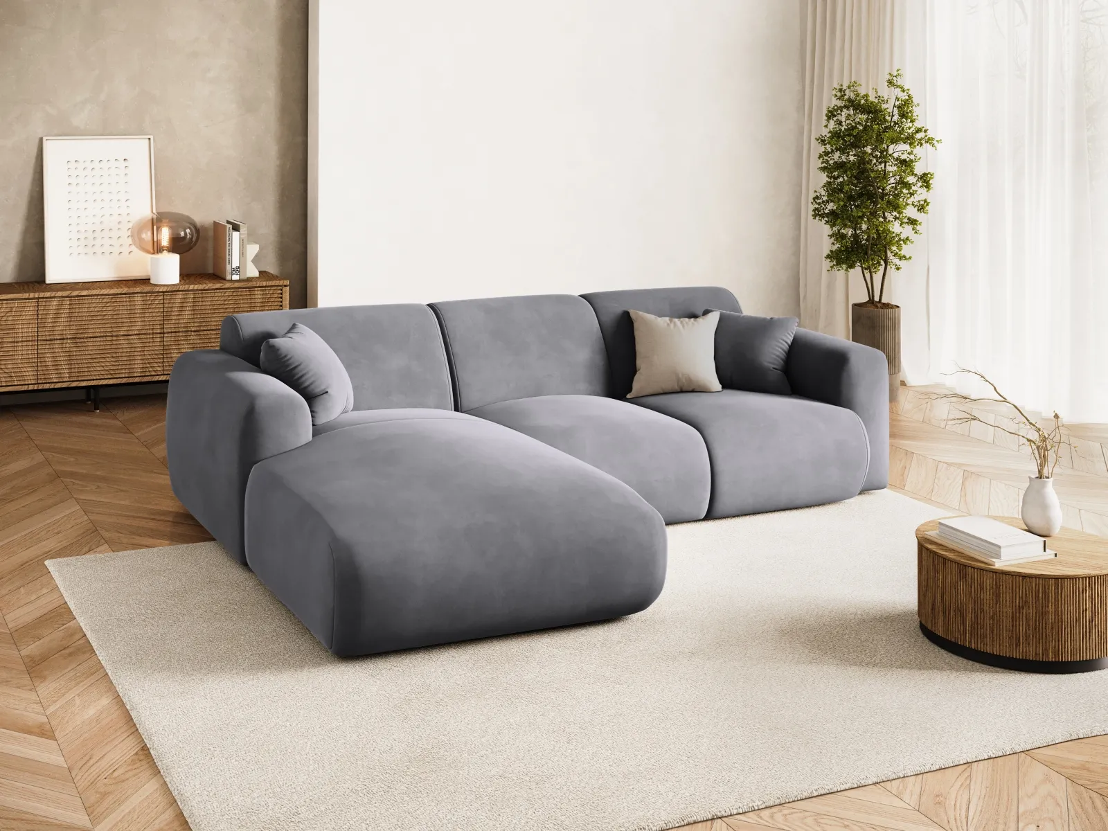 Nolio 4-Sitzer Ecksofa, Linke Seite, aus Samt oder Chenille, 260x170x72 cm - Image 68