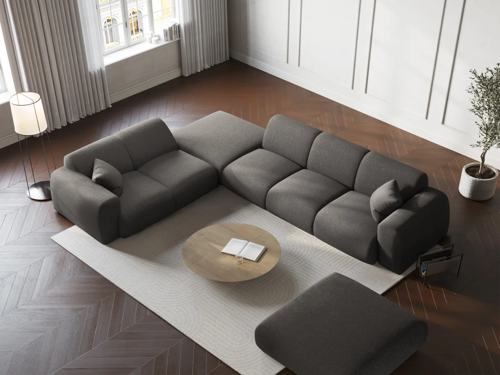 Nolio 4-Sitzer Ecksofa, Linke Seite, aus Samt oder Chenille, 315x250 cm - Image 44