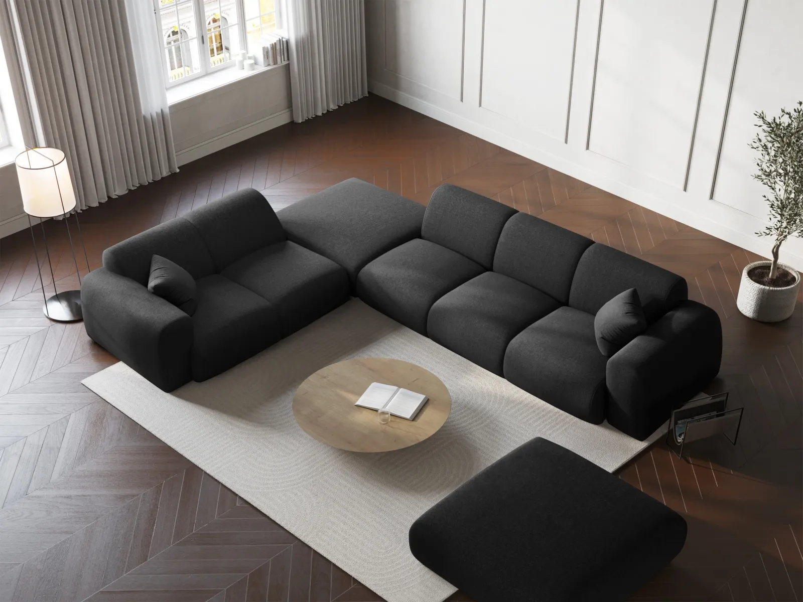 Nolio 4-Sitzer Ecksofa, Linke Seite, aus Samt oder Chenille, 315x250 cm - Image 50